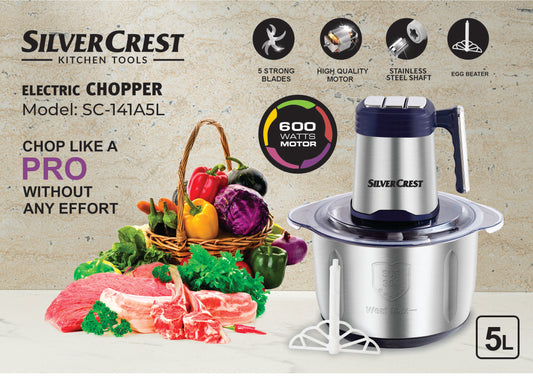 Electric Food Chopper – 5L, 600W | Model SC-141A | Powerful Meat & Vegetable Cutter | Elevé