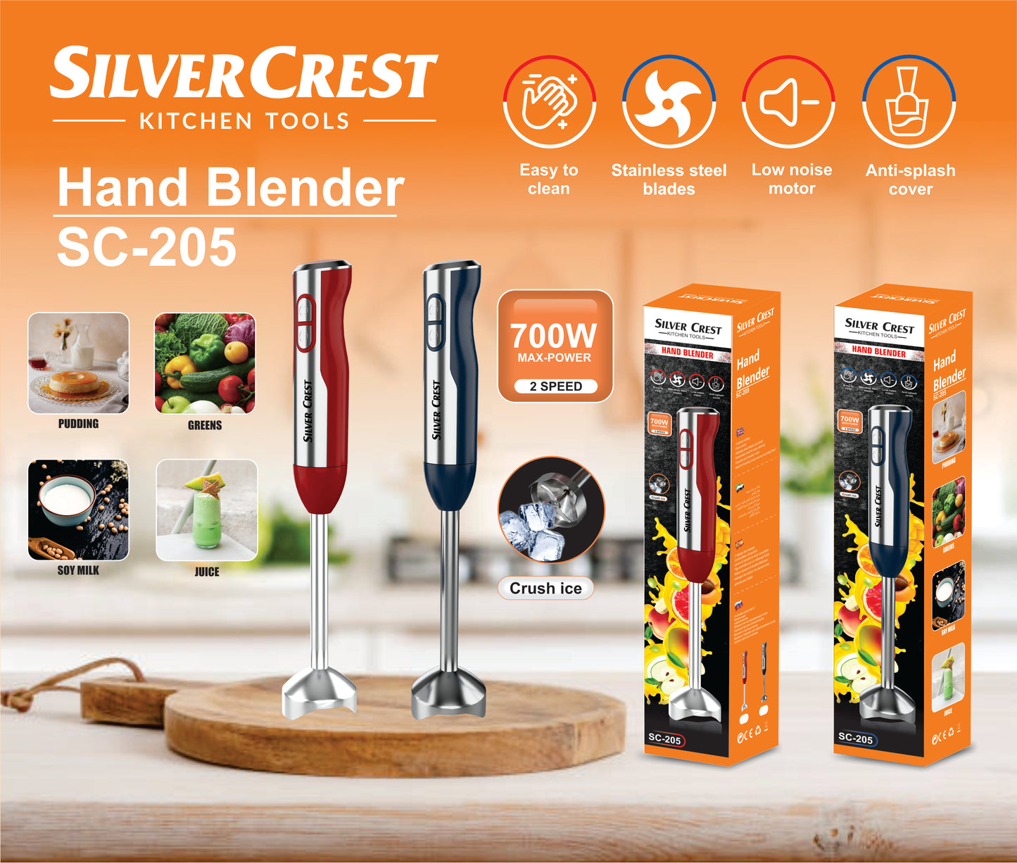 Hand Blender SC-205 – 700W Powerful 2-Speed Stick Blender | Elevé